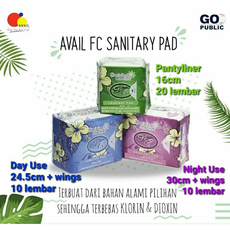 Jual 1 bungkus PANTYLINER / DAY USE / NIGHT USE Avail FC Sanitary Pad ...