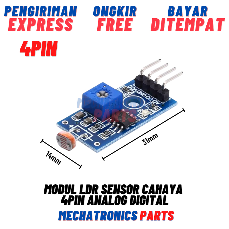 Jual Modul LDR Sensor Cahaya 4Pin Analog Digital For Arduino Uno Mega 4 ...