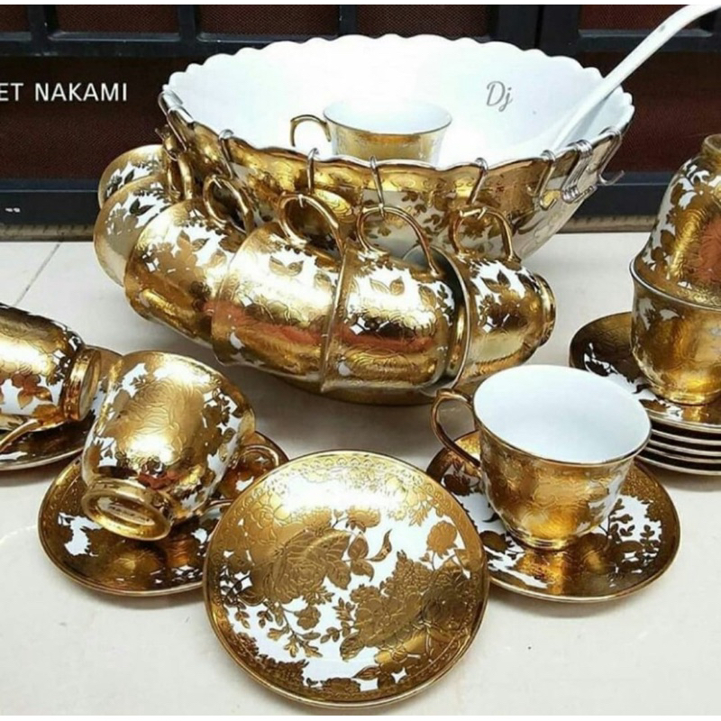 Jual Tempat Wadah Es Buah Keramik Bowls Coctail Mangkok Punset Emas 27