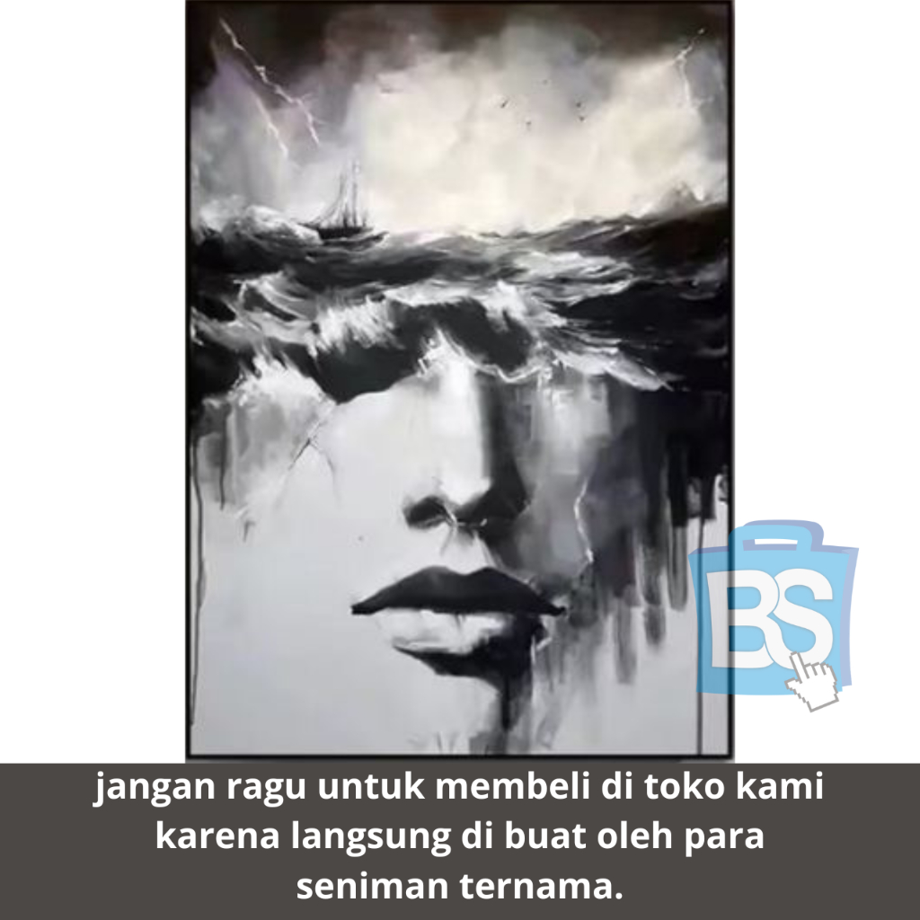 Jual LUKISAN ABSTRAK BADAI LAUT WANITA RUANG TAMU DEKORASI BINGKAI