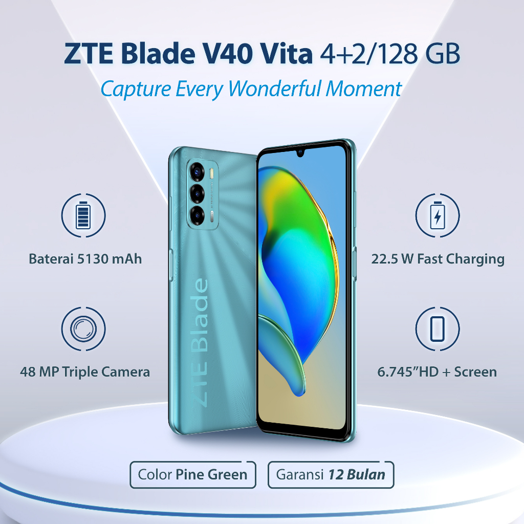 Jual ZTE Blade V40 Vita 4GB 128GB 6.75" Triple Camera 48MP 5130 MAh ...