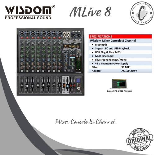Jual Wisdom MLive8 Mixer 8 Channel with Bluetooth Original Wisdom MLive ...