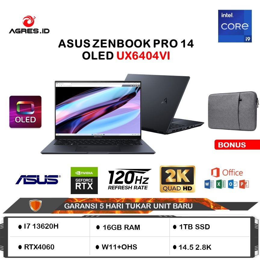 Jual Asus Zenbook Pro 14x Oled Ux6404vi I9 13900h Rtx4070 8gb 16gb 1tb W11ohs 145 28k 120hz 7951