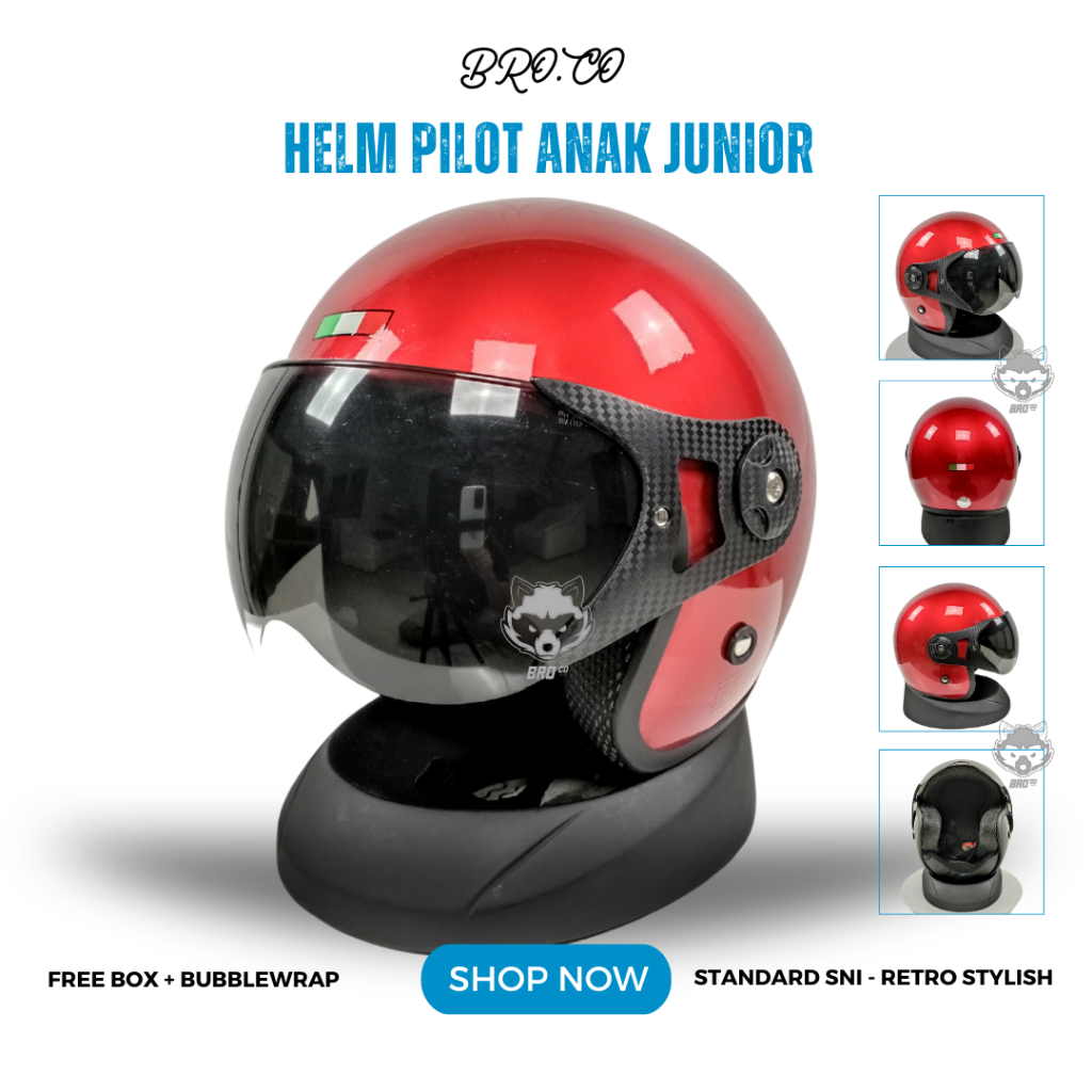 Jual HELM PILOT RETRO ITALY ANAK ANAK JUNIOR HALF FACE HITAM BLACK ...