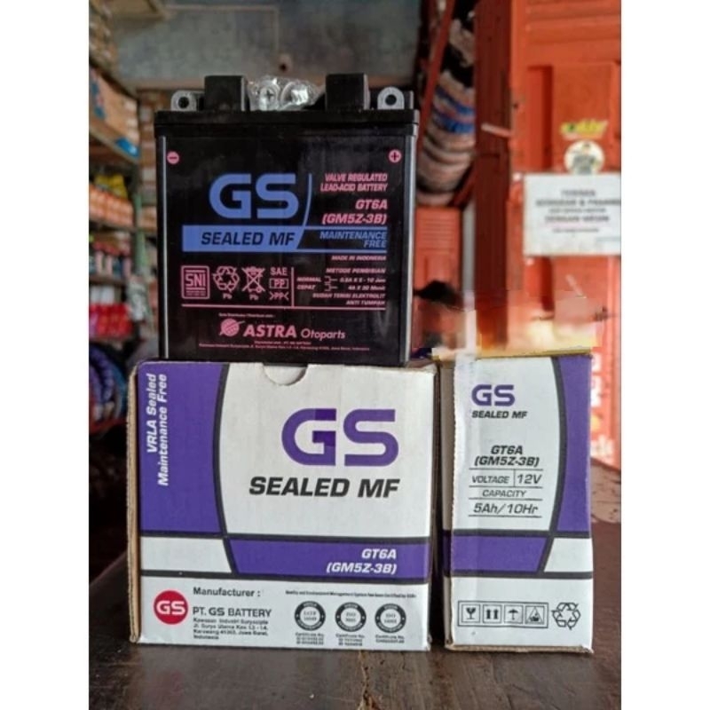 Jual AKI MOTOR GS ASTRA ASLI TYPE GT6A ACCU KERING BEBAS PERAWATAN