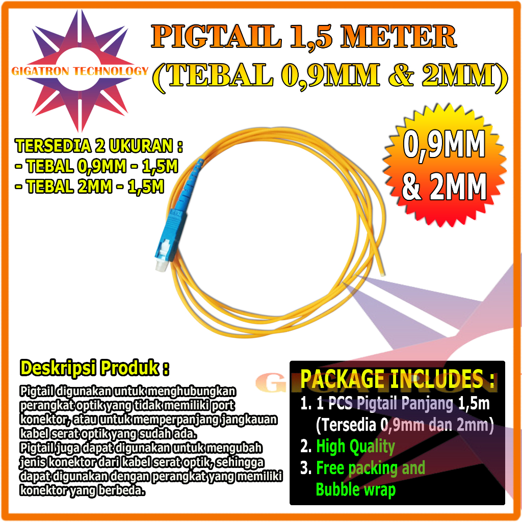 Jual Pigtail SC UPC Panjang 1,5M 2MM / Kabel Pigtail SC UPC 2 MM ...
