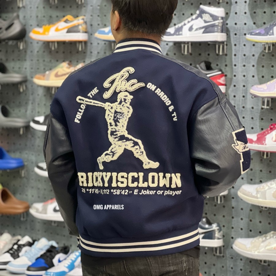 Jual RIC Ricky Is Clown Heavy Embroidered Collar Baseball Jacket Navy ...