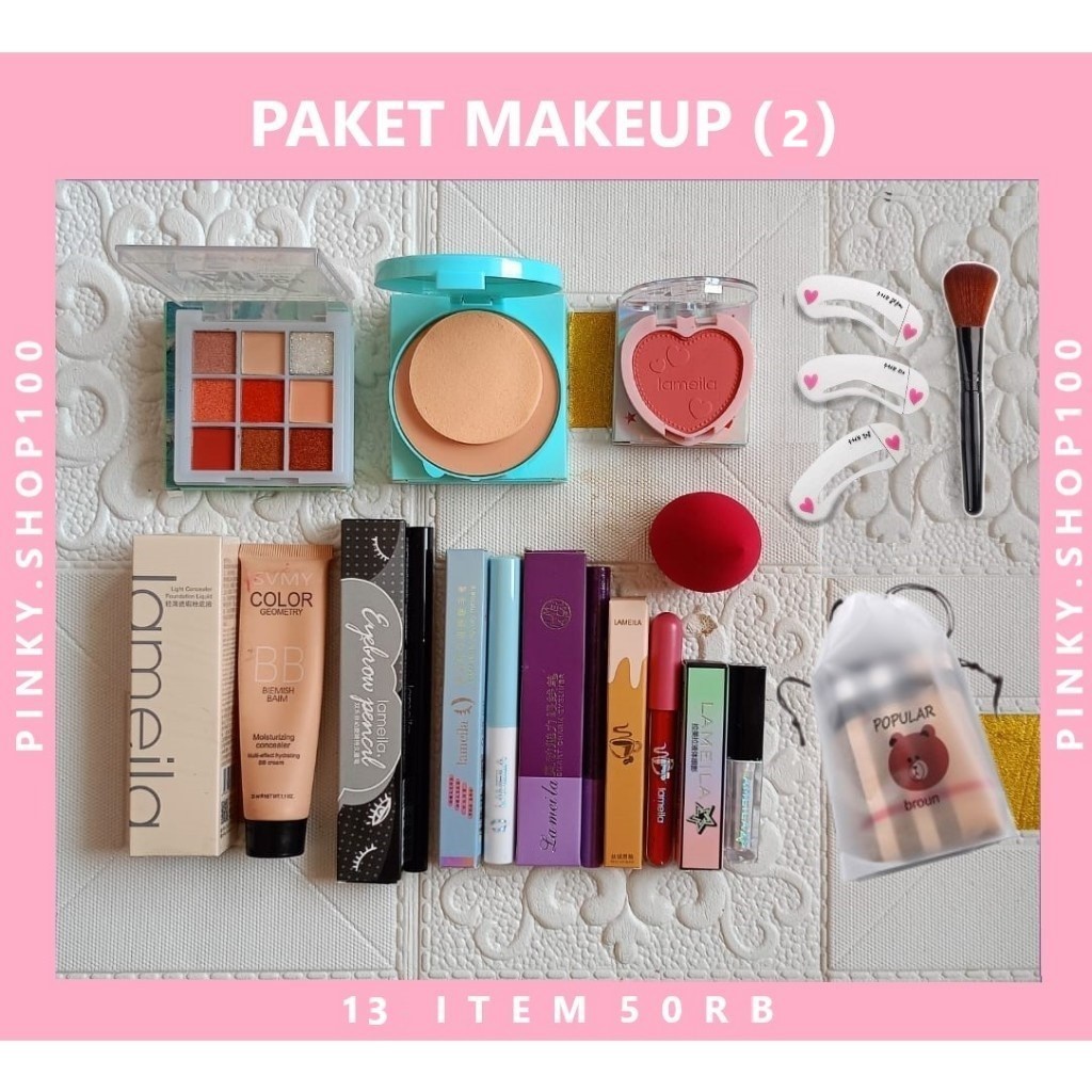Jual Paket Makeup (2) 13 Item 50K Set Make Up Lengkap Include Pouch