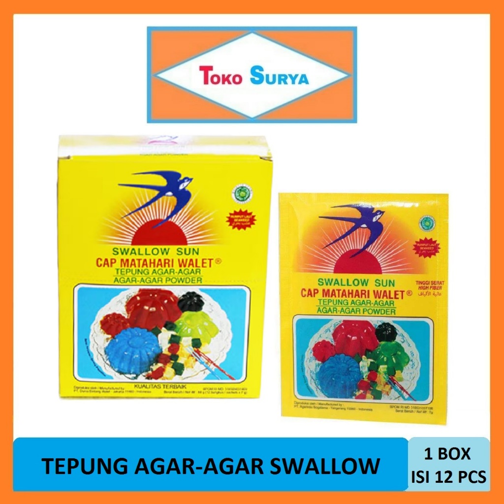 Jual Tepung Agar-Agar Putih Swallow Cap Matahari Walet 12 Pcs x 7 Gr ...