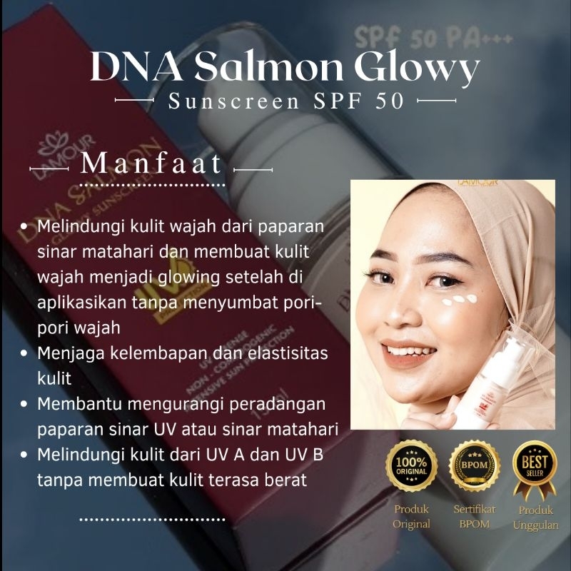 Jual Skincare Krim Siang DNA Salmon Glowy Sunscreen Lamour | Sunscreen ...