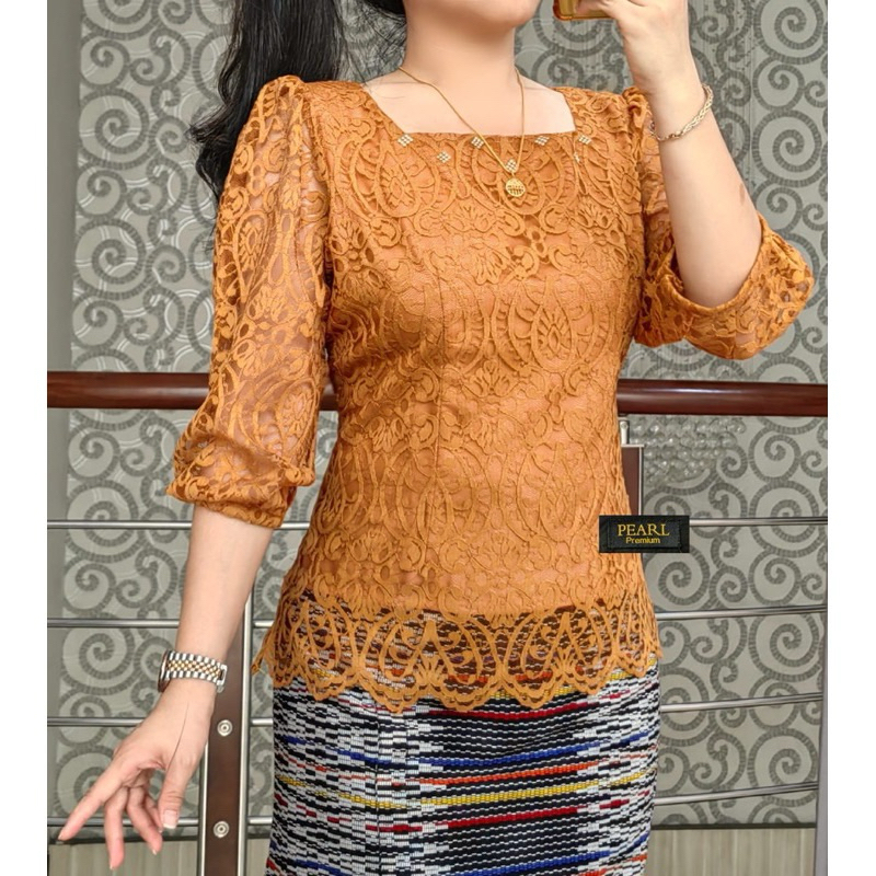 Jual Atasan Brokat Leher Petak - Blus Kebaya Modern by Miss
