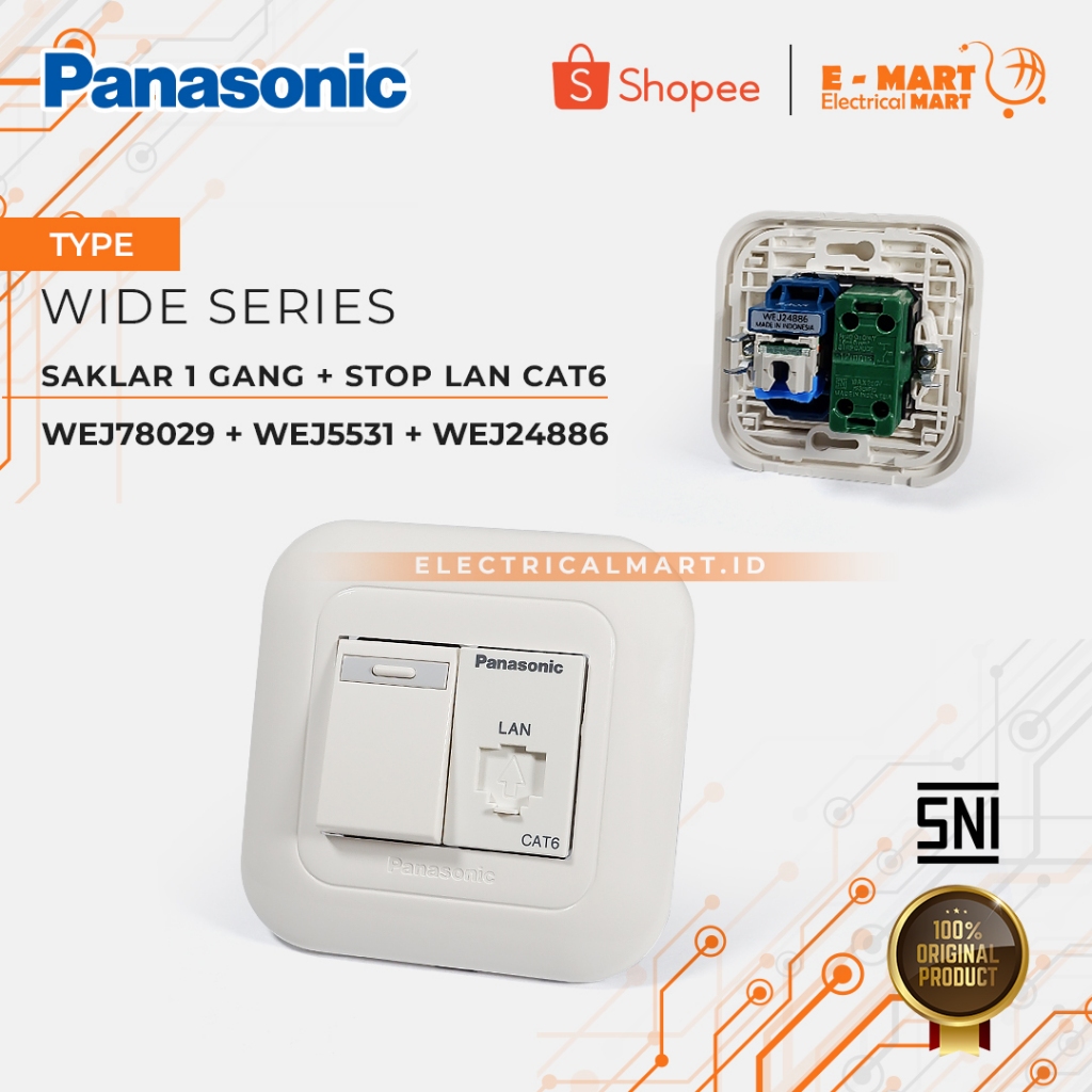 Panasonic Saklar Single Dengan Stop Kontak LAN CAT6 Wide Series WEJ 78029W  WEJ 5531W WEJ 24886W Warna Putih
