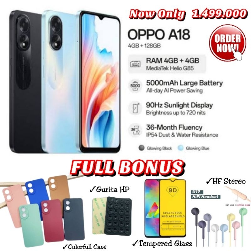 Jual OPPO A18 4/128 RAM 4GB+4GB EXTENDED RAM ROM 128GB OPPO A 18 4 128 ...