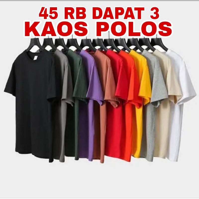Jual PAKET 3 KAOS POLOS TERMURAH/KAOS POLOS/KAOS MURAH/KAOS GROSIR