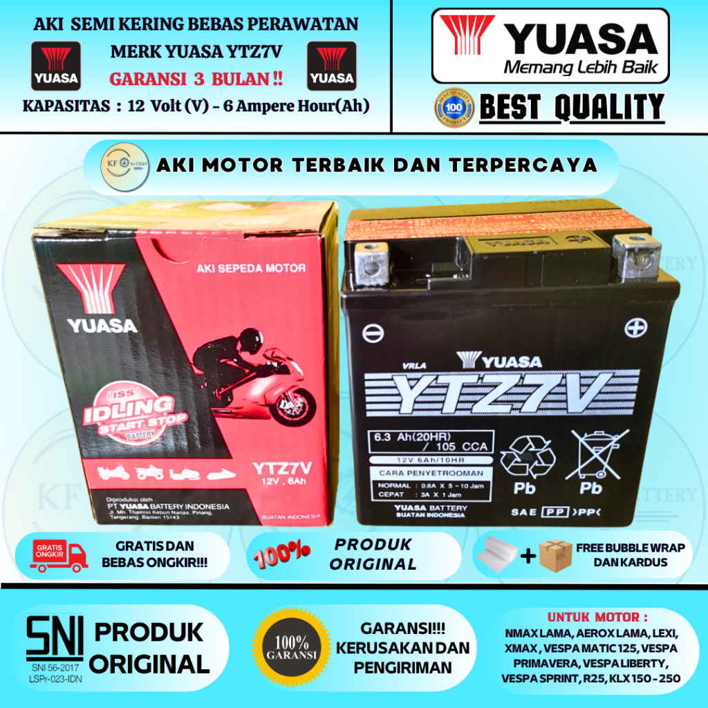 Jual AKI MOTOR NMAX OLD, AEROX OLD, LEXI, XMAX, KLX 150 YTZ7V YUASA MF