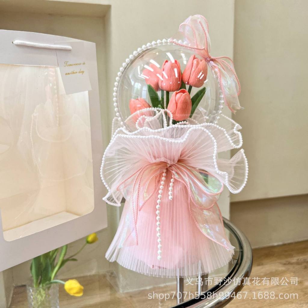 Jual SET RANGKAI BUNGA TULIP BALON AKRILIK/ BUCKET TULIP PREMIUM/ IDE ...