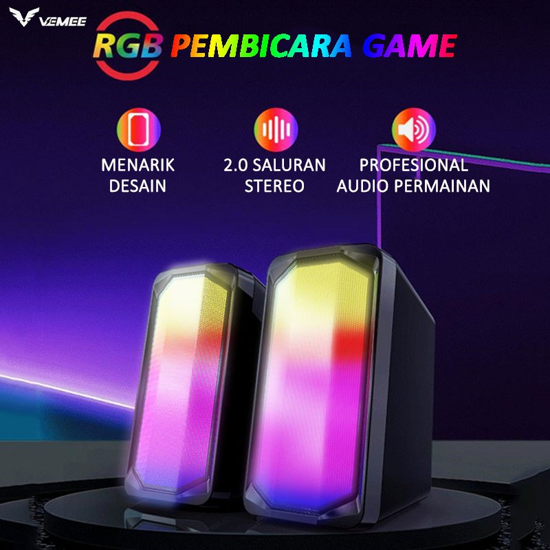 Jual [Original 100] VeMee VMCS22 Speaker Heavy Bass for Komputer Gaming & Music RGB lighting
