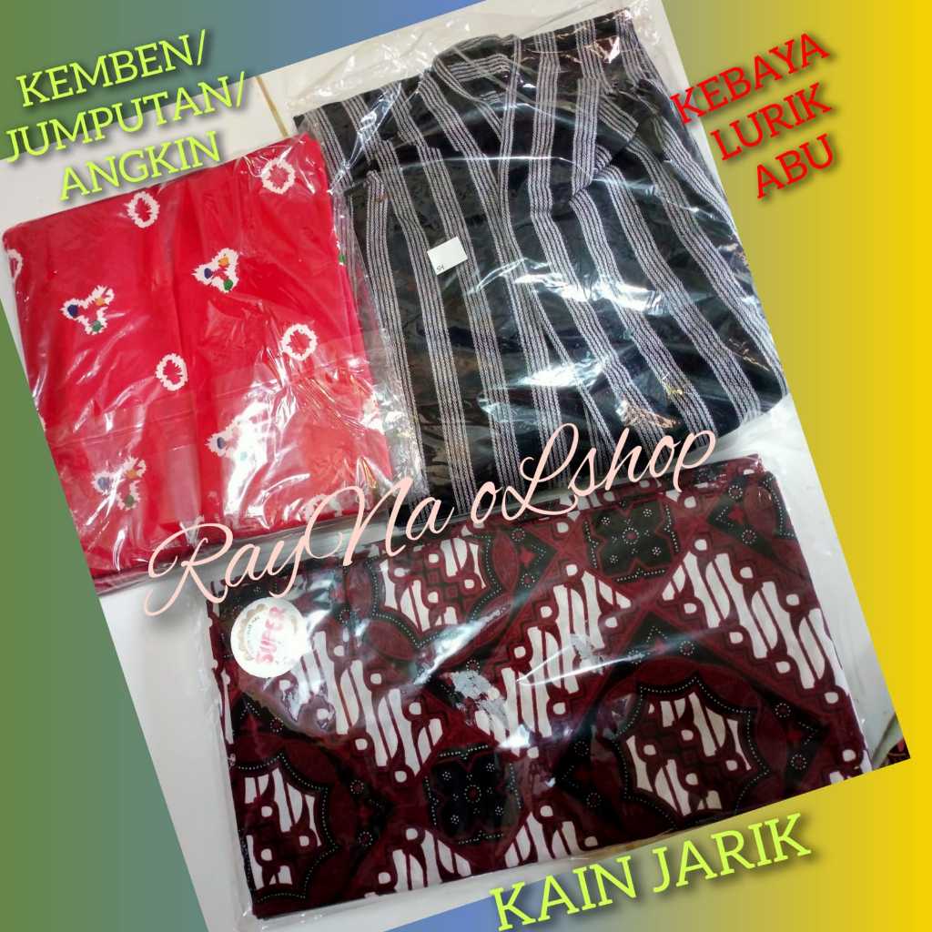 Jual Setelan Baju Kebaya Lurik Abu Wanita Kain Jarik Batik Kemben Jumputan Angkin Pakaian