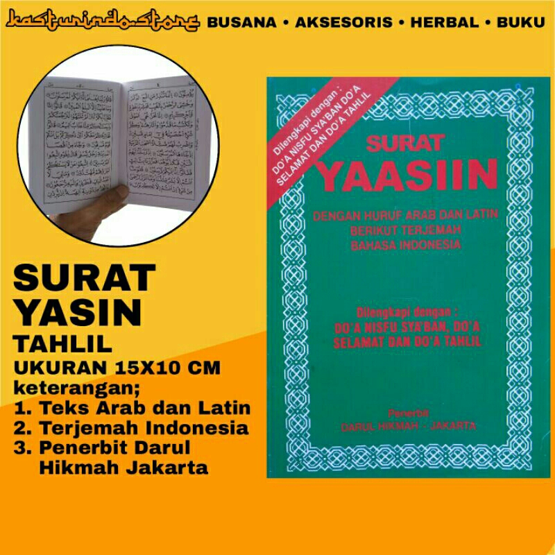 Jual Buku Surat Yasin Dan Tahlil Dilengkapi Huruf Latin Ukuran 15x10 Cm