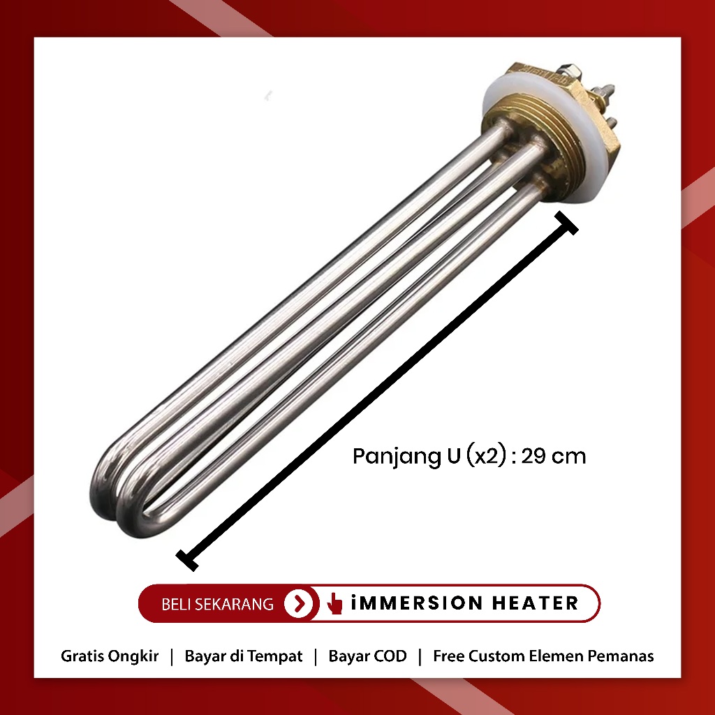 Jual Immersion Heater (Panjang 29 cm 220 Volt 2 kWH Drat 1 1/2 Inch