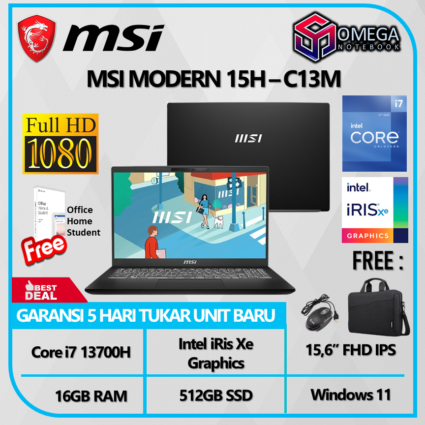 Jual MSI MODERN 15 H C13M i7 13700H 16GB 512GB iRis Xe 15,6 FHD Windows ...
