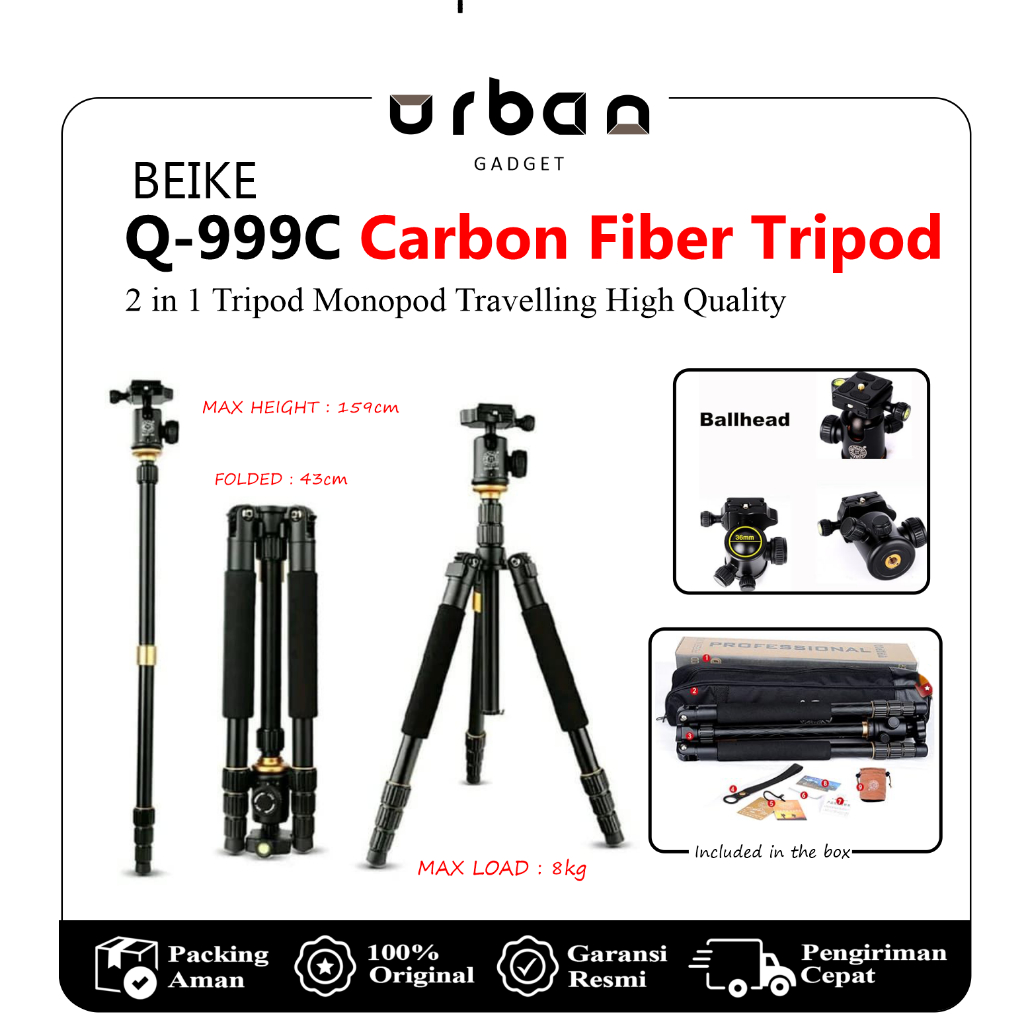 Jual Tripod Monopod Beike Qzsd 999c 999c Carbon Fiber 2in1 Shopee