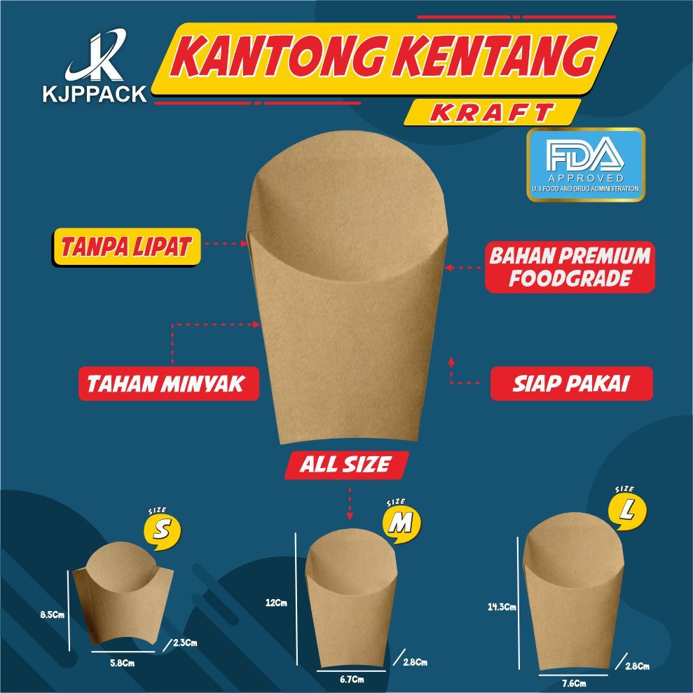 Jual Kentang Box French Fries Paper Kraft Tanpa Lipat Fda Food Grade Shopee Indonesia