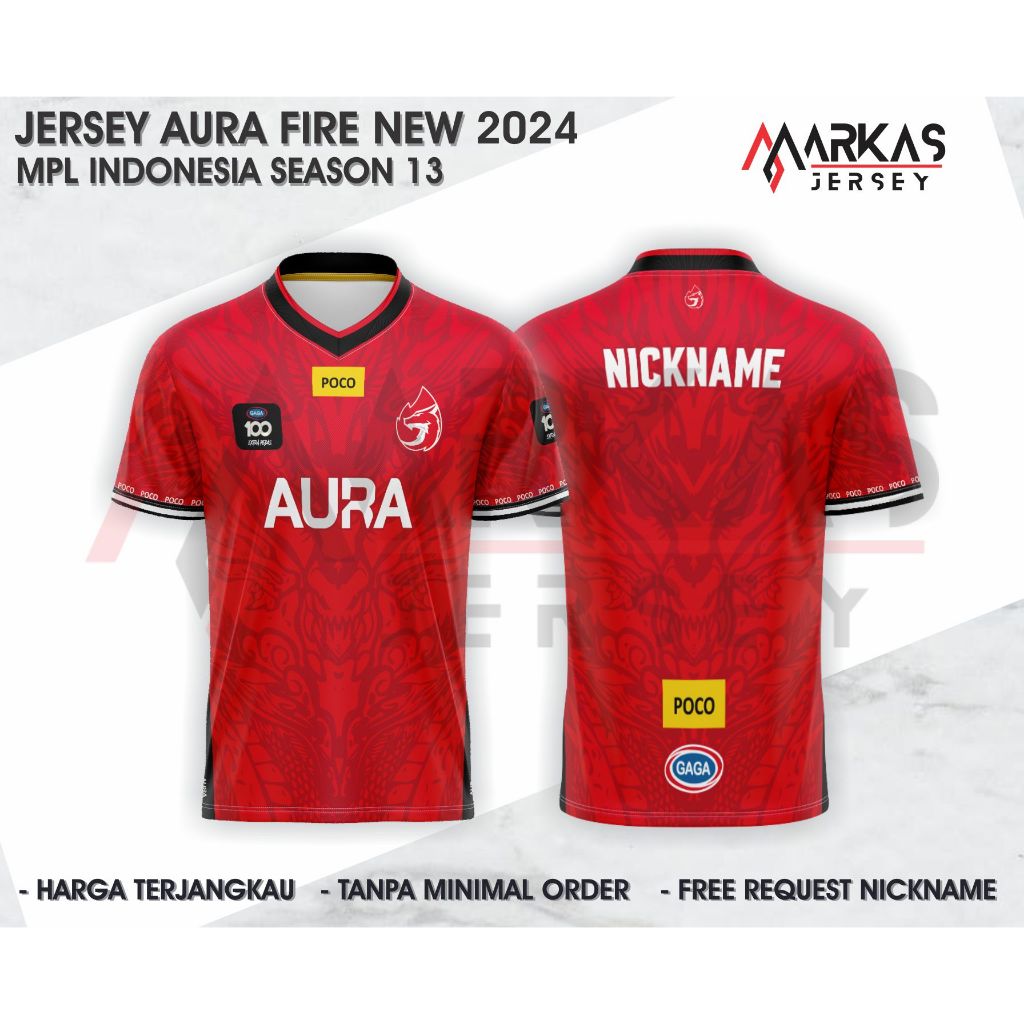 Jual JERSEY KAOS BAJU AURA FIRE ESPORTS NEW 2024 MPL ID SEASON 13 ...