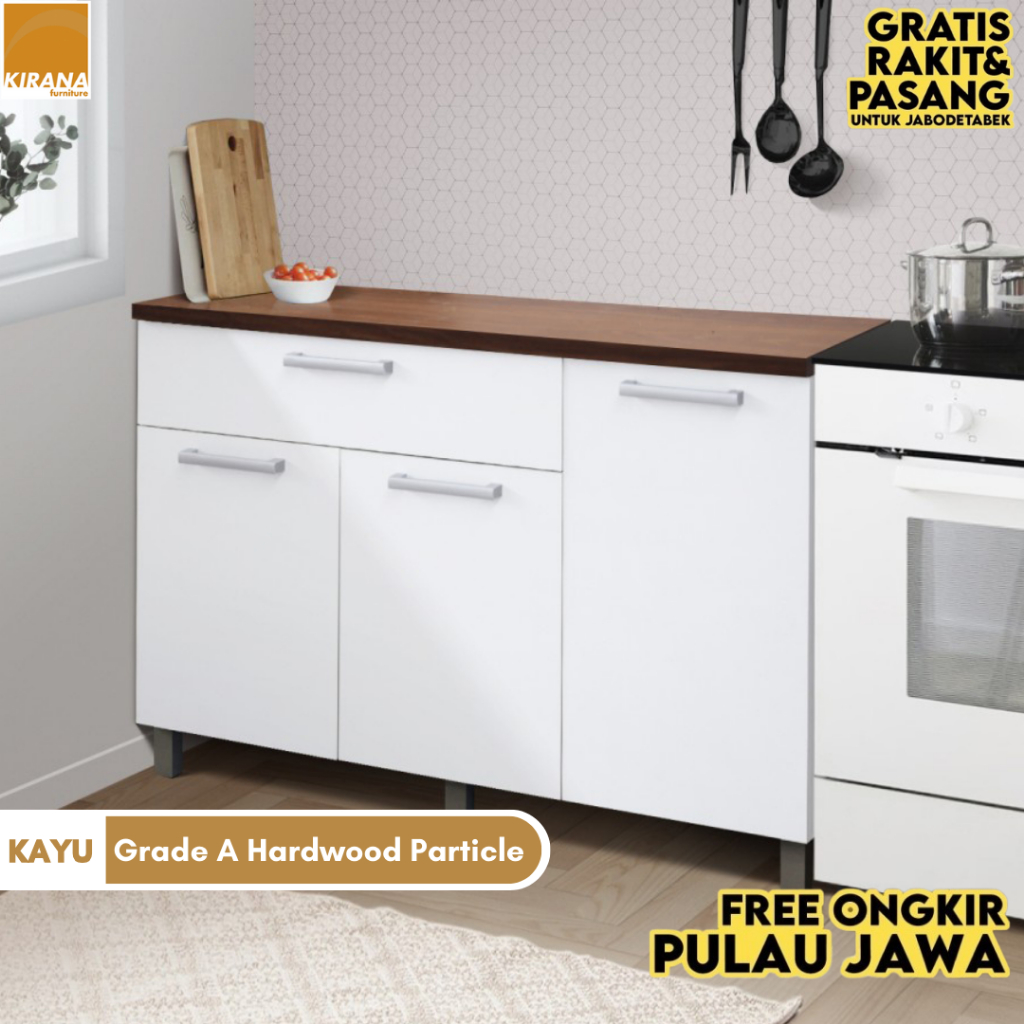 KIRANA Indiana - Kitchen Set Kayu Lemari Kabinet Dapur Rak Dapur Bawah 3 Pintu Putih