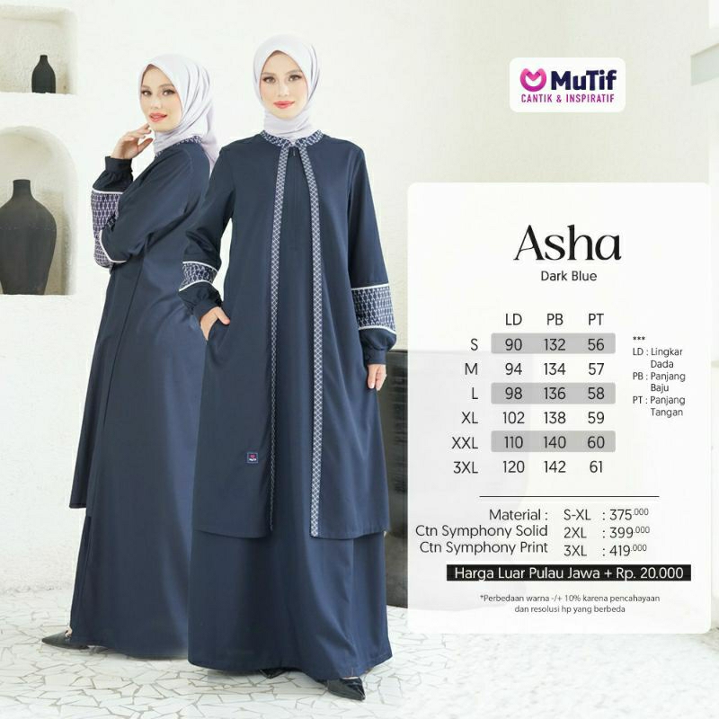 Jual Mutif Asha Dark Blue Baju Muslim Gamis Dress Premium Terbaru