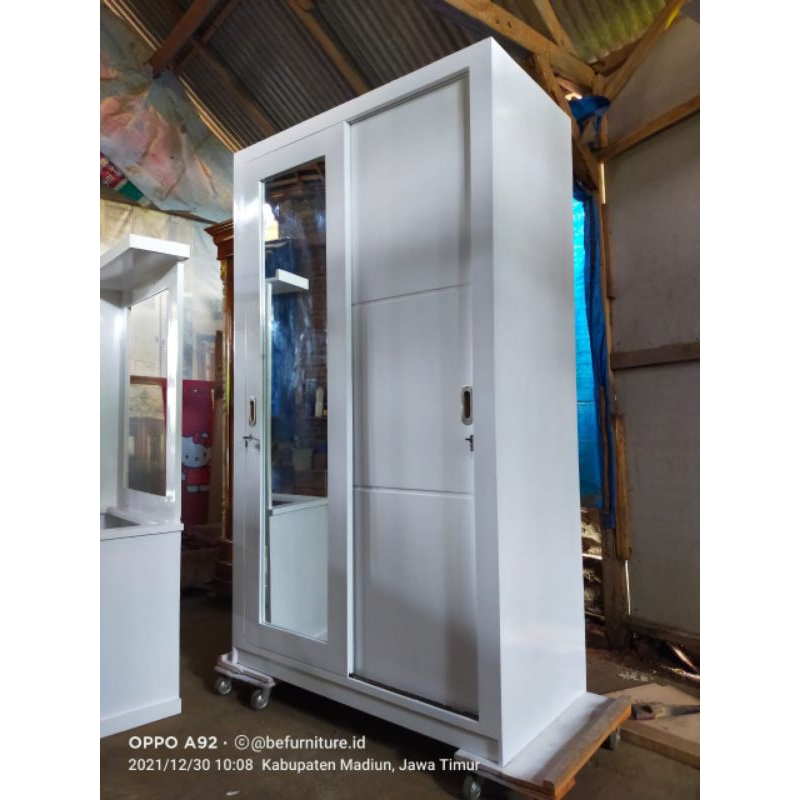 Jual Lemari Pakaian Sliding 2 Pintu Putih Bahan Kayu Jati Lemari Kayu