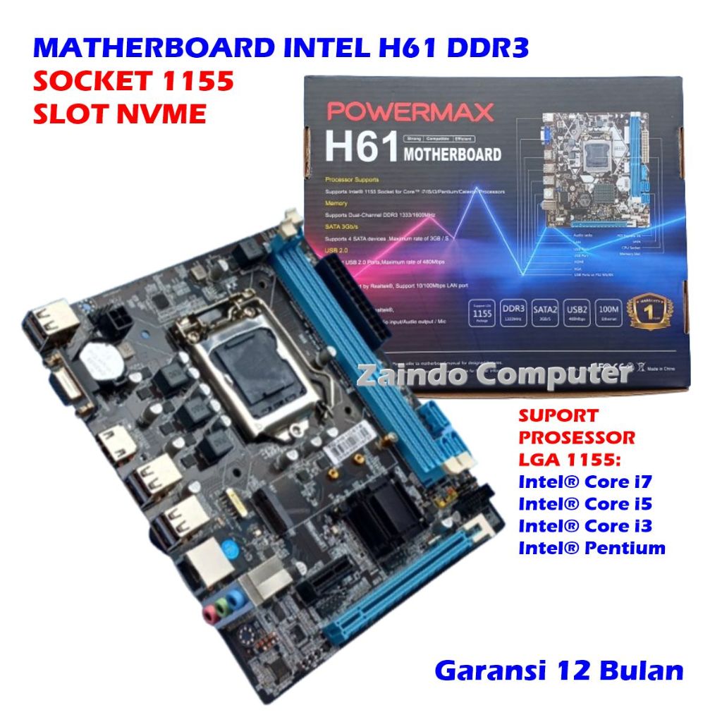 Jual MATHERBOARD POWERMAX H61 DDR3 SOCKET 1155 SLOT M2 POWERMAX INTEL H61 LGA 1155 DDR3