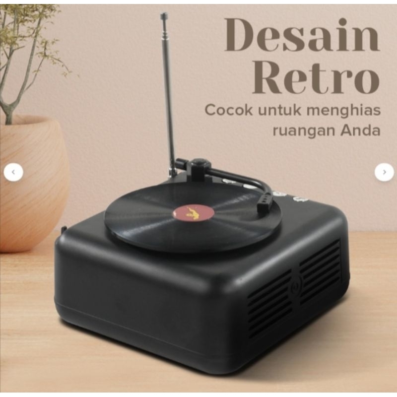 Jual Speaker Mini Bluetooth Retro Vynil Player Hifi FM Radio Black ...