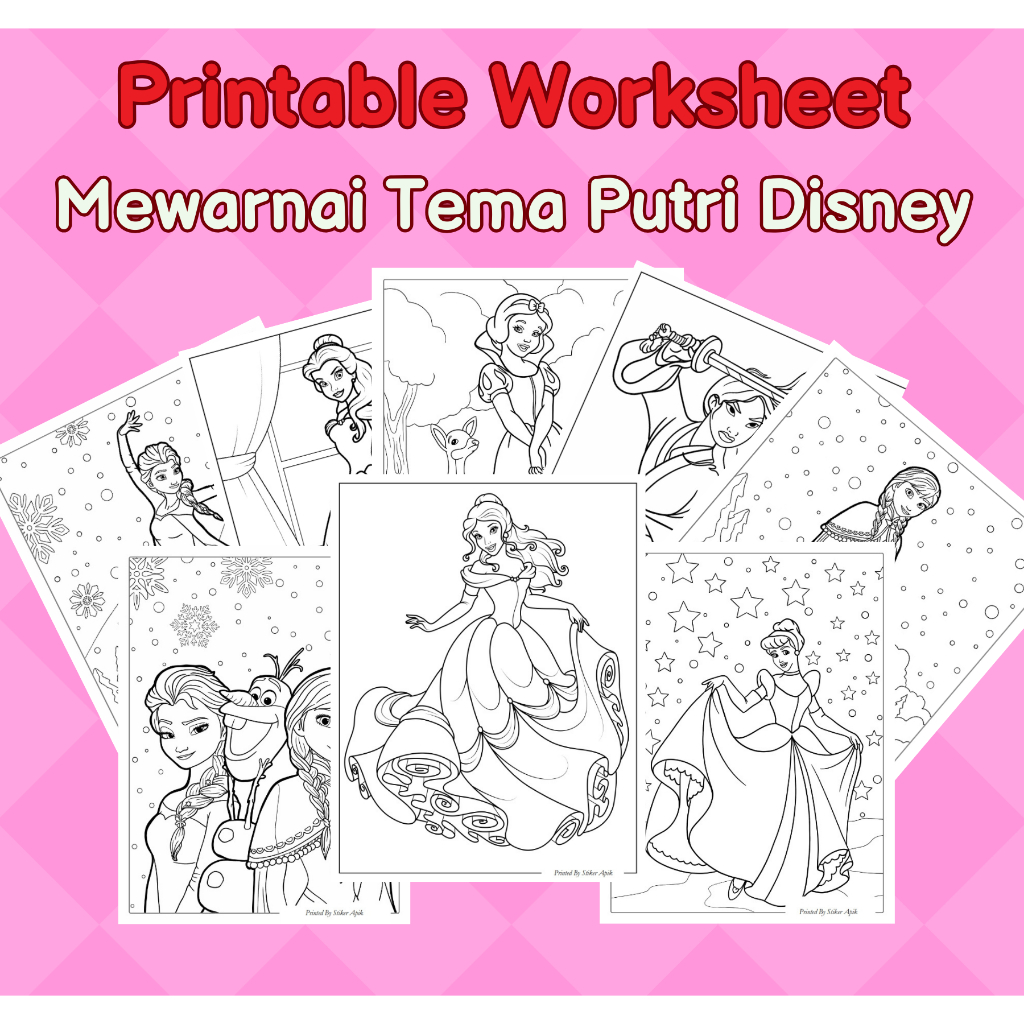 Jual Printable Worksheet Kertas Mewarnai Tema Putri Disney Coloring ...