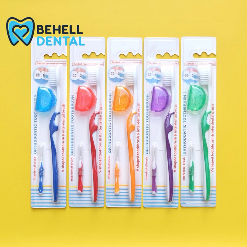 Jual Sikat Gigi Behel V Shaped Dengan Tutup BONUS INTERDENTAL BENGKOK ...