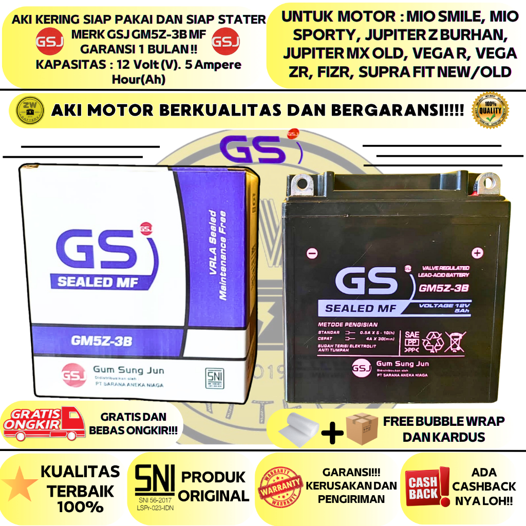 Jual AKI MOTOR SUPRA X LAMA 100CC, ASTREA GRAND, LEGENDA, FIT X GM5Z-3B