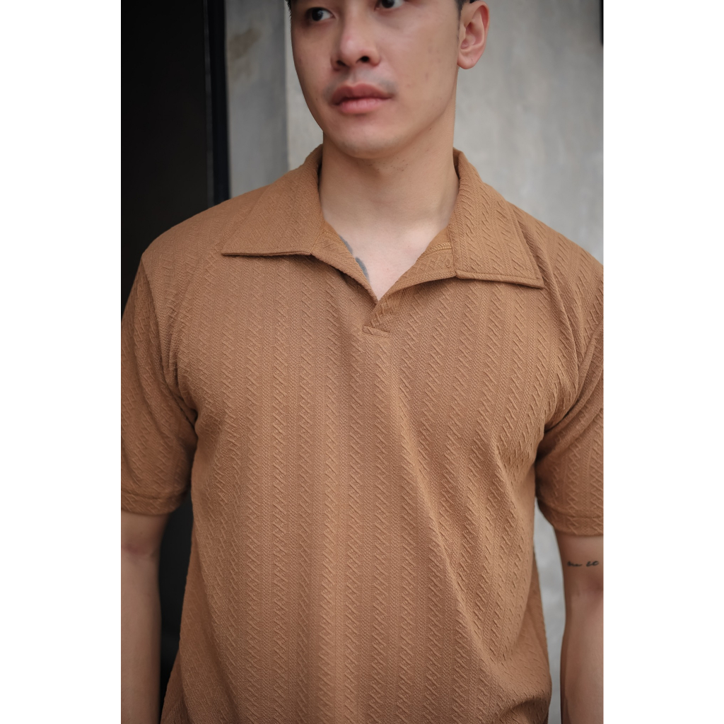 Polo Shirt Knit Pria Kaos Polo Stretchy Motif Baju Atasan Berkerah Knit  Tangan