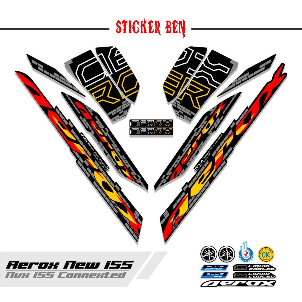 Jual STRIPING AEROX 155 NEW CONNECTED MOTIF 7 / COMBO COLOR / DASAR ...
