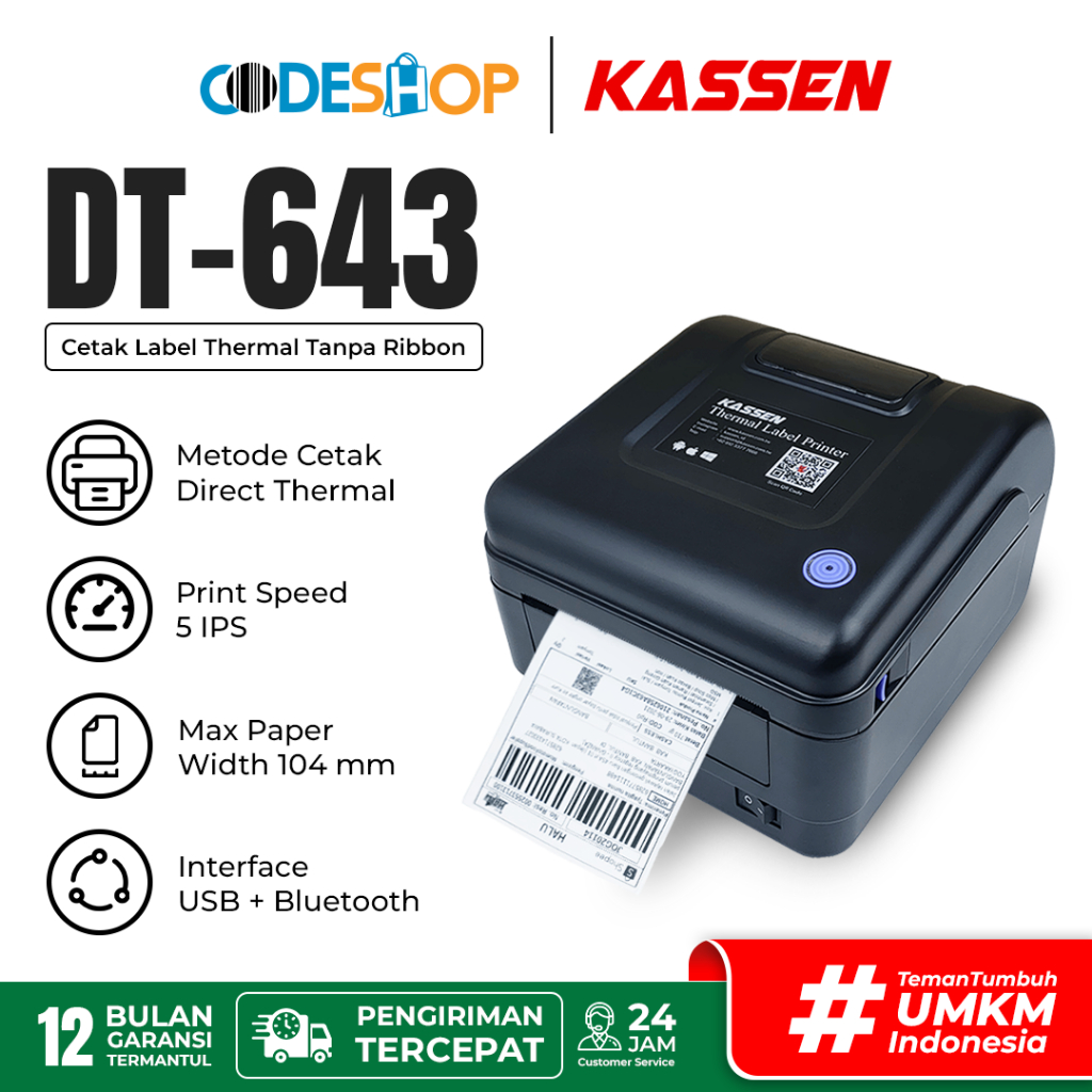 Jual Printer Label Thermal Kassen Dt643 Cetak Barcode Usb Bluetooth