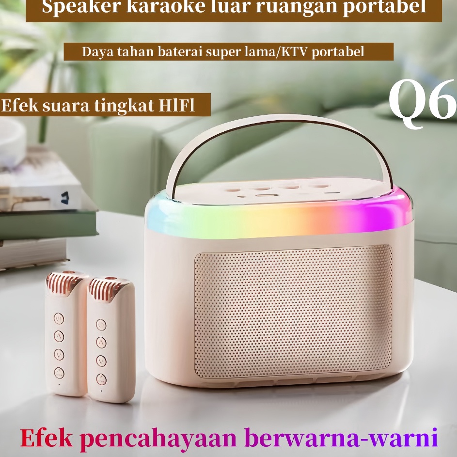 Jual Sma COD Q6 Speaker bluetooth 2Mic 1 set karaoke speaker ktv Cute ...