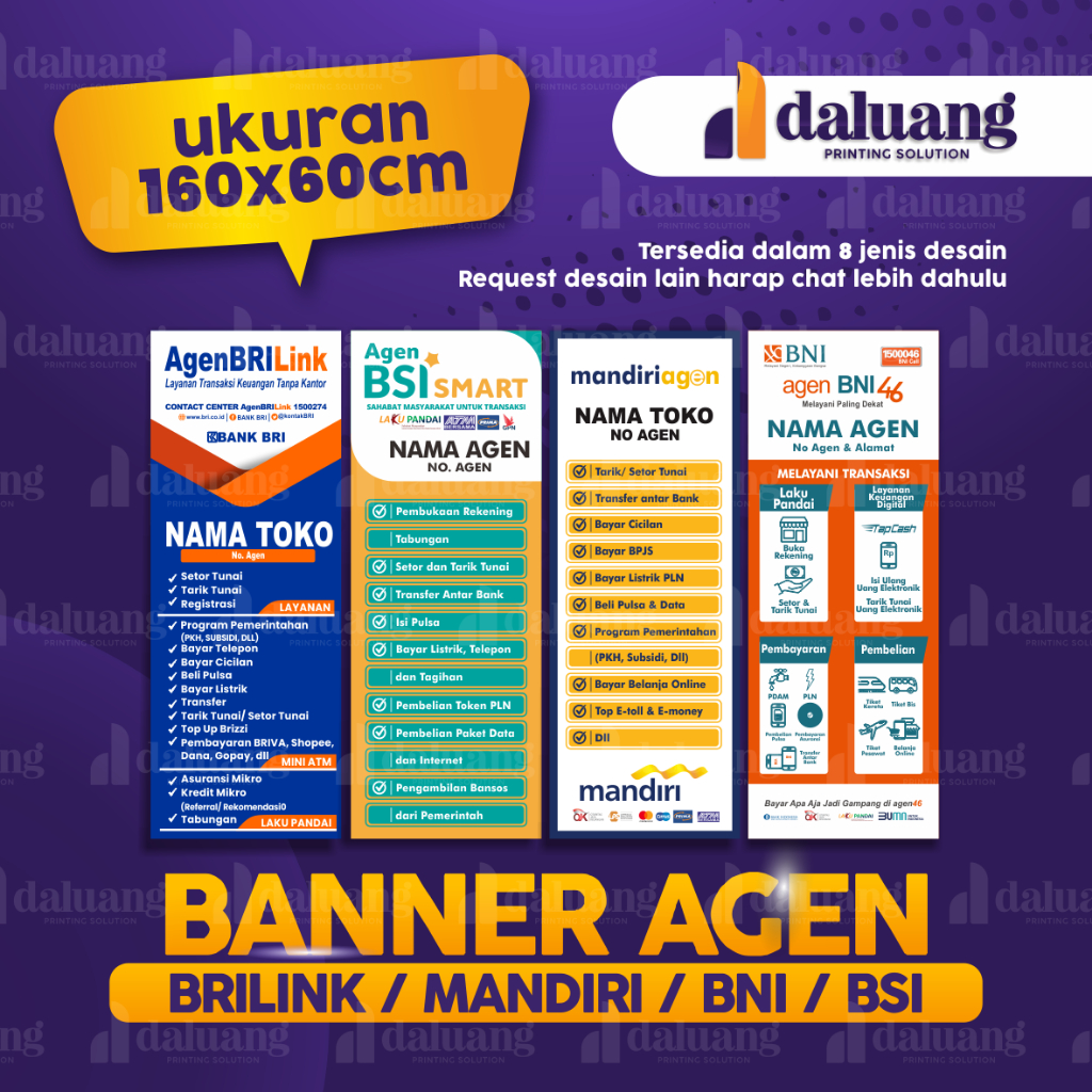 Jual 160x60CM | Spanduk Banner Custom Agen Bank BRILink Mandiri BNI46 ...