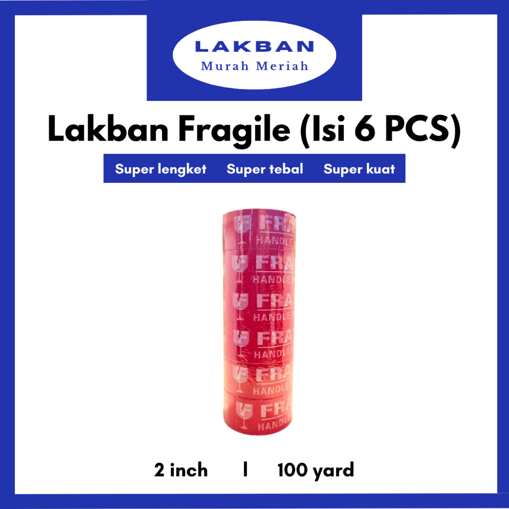 Jual [SLOP 6 PCS] Lakban Fragile 2 inch x 100 yard Merah Jangan ...