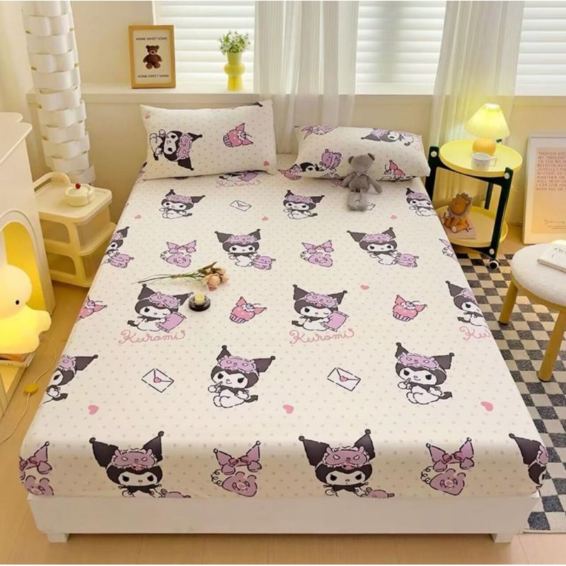 Hello Kitty en Kuromi sprei, deken met kap, pluche, warm, zwarte 120x150 cm