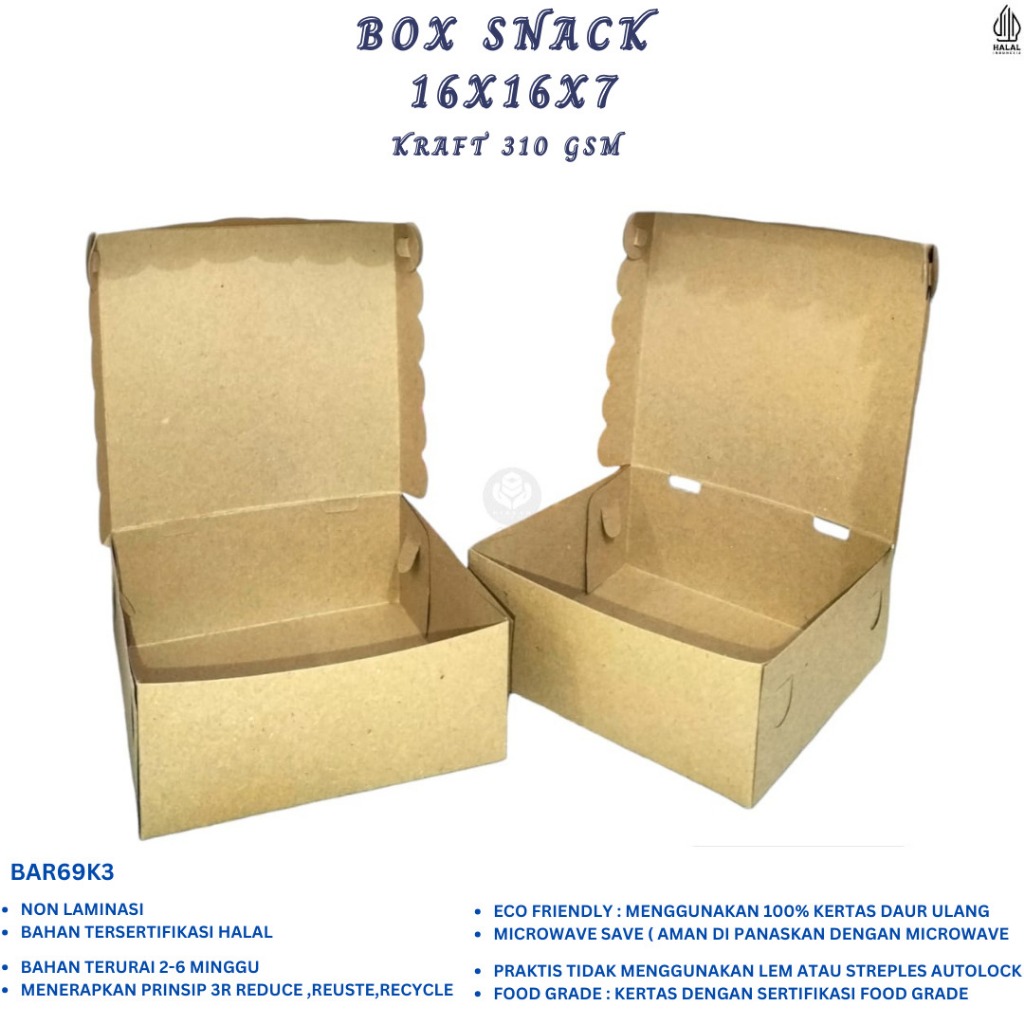 Jual Box Snack 16x16 Dus Nasi Catering Dus 16x16 (BAR69K3-Non Laminasi ...