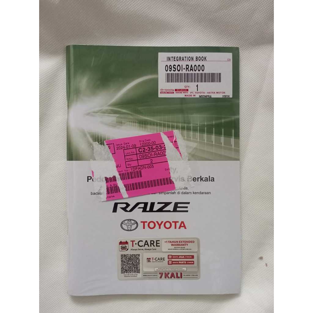 Jual Buku Manual Pedoman Pemilik Integration Book new Raize Original ...