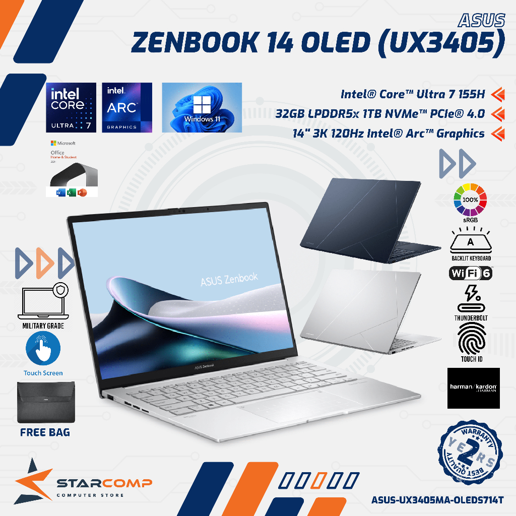 Jual ASUS Zenbook 14 OLED UX3405MA Intel Ultra 7 155H 32GB 1TB 14