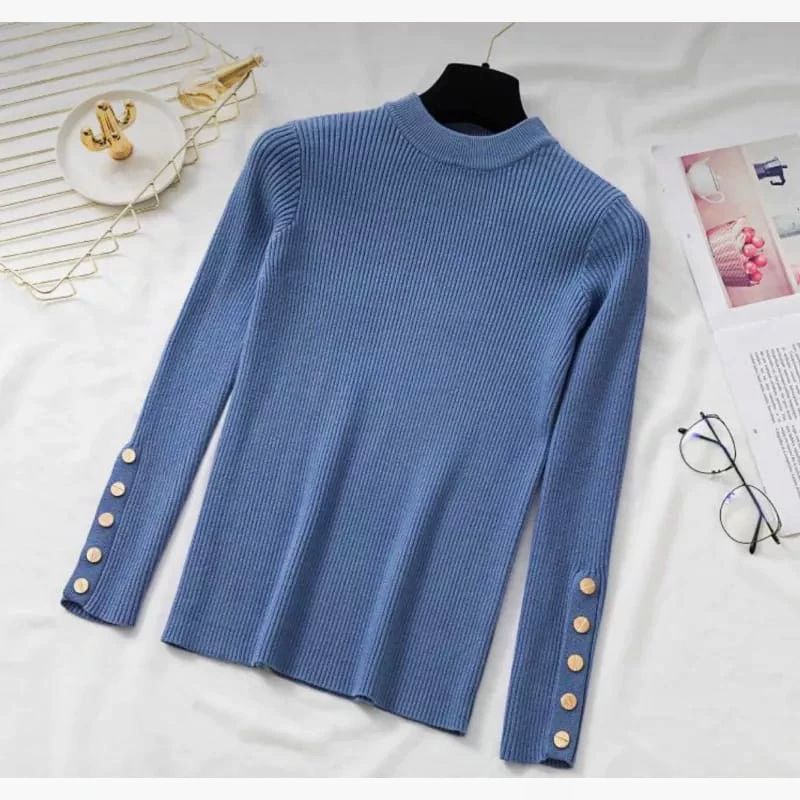 Jual Manset Inara Rajut Wanita Turtileneck Knit kancing gold | Shopee ...