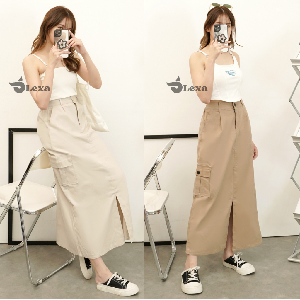 Jual OLEXA SKIRT - Rok Cargo Wanita - Rok Cargo Belah Tengah - Long ...
