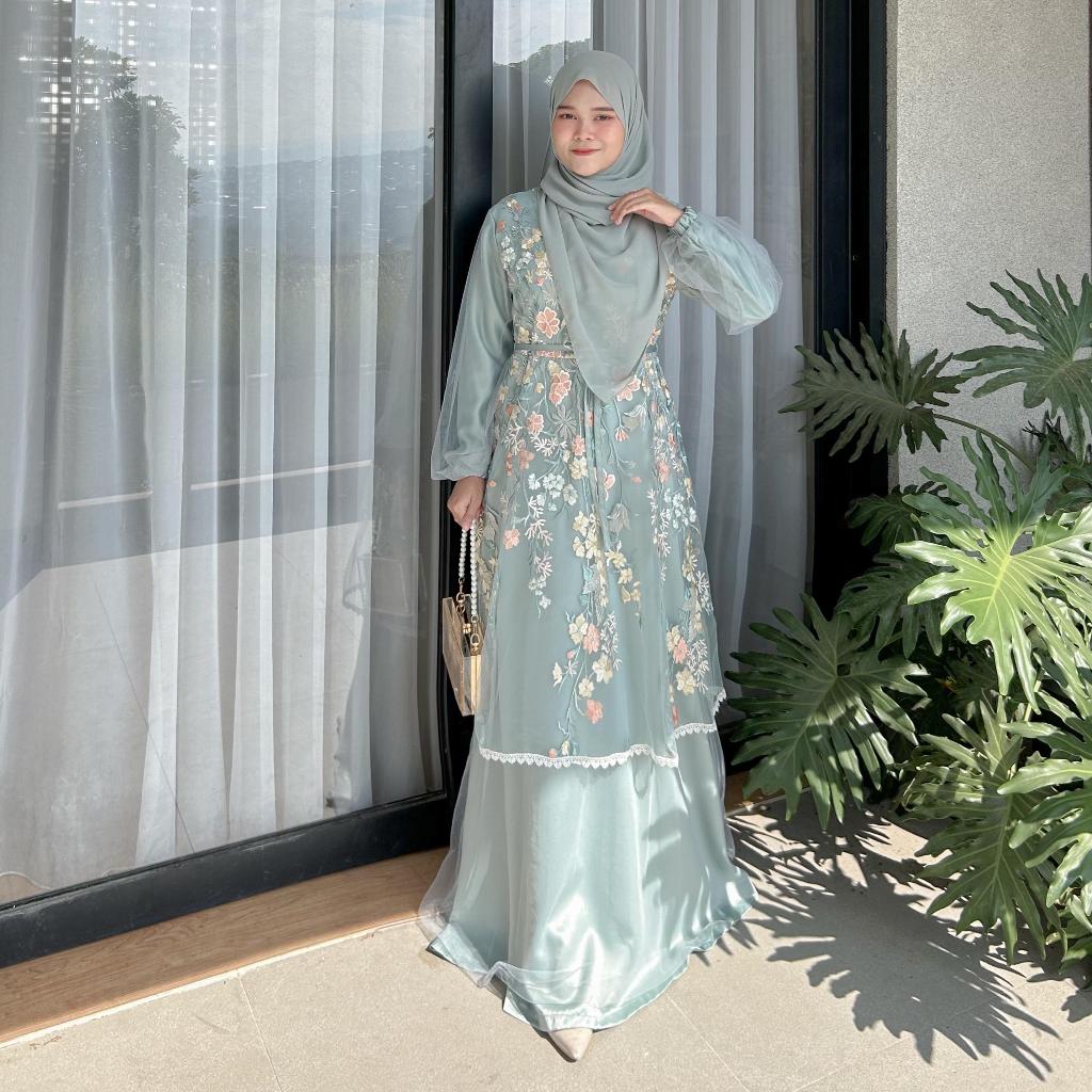 Jual Dress Gamis Dress Brukat Tulle Flower Mewah Lebaran Wisuda Akad ...