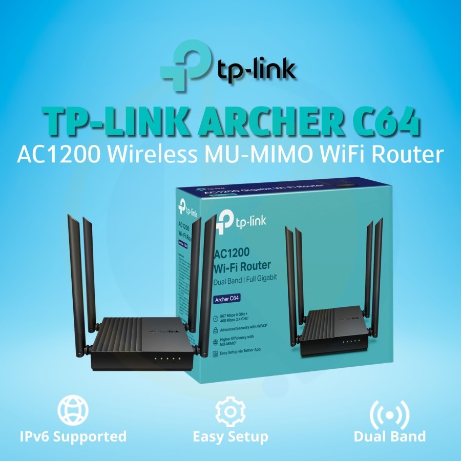 Jual TP-LINK ARCHER C64 AC1200 DUAL BAND WIFI ROUTER | Shopee Indonesia